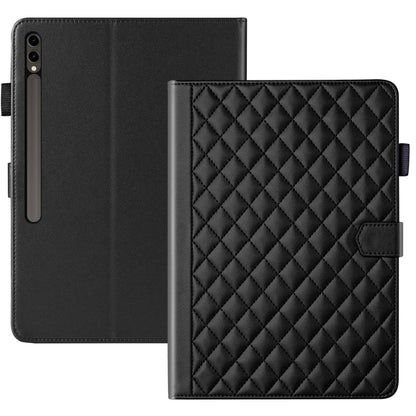 For Samsung Galaxy Tab S9 FE+ / S9+ Rhombus Lattice Leather Tablet Case(Black) - Galaxy Tab S9 FE+ by PMC Jewellery | Online Shopping South Africa | PMC Jewellery | Buy Now Pay Later Mobicred