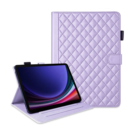 For Samsung Galaxy Tab S9 FE / S9 Rhombus Lattice Leather Tablet Case(Purple) - Galaxy Tab S9 FE by PMC Jewellery | Online Shopping South Africa | PMC Jewellery | Buy Now Pay Later Mobicred