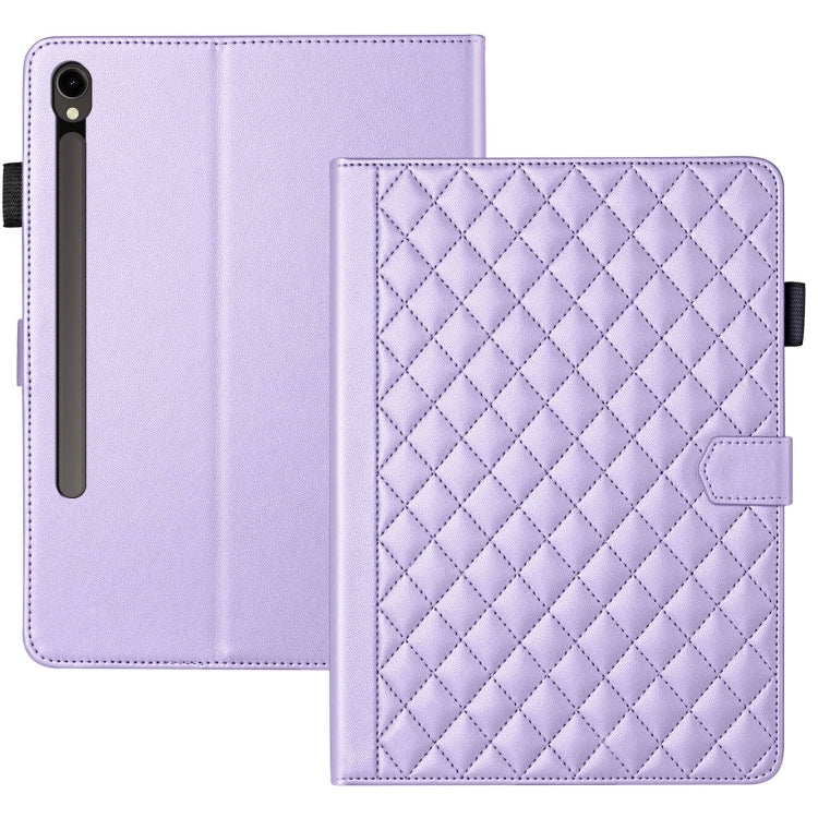 For Samsung Galaxy Tab S9 FE / S9 Rhombus Lattice Leather Tablet Case(Purple) - Galaxy Tab S9 FE by PMC Jewellery | Online Shopping South Africa | PMC Jewellery | Buy Now Pay Later Mobicred