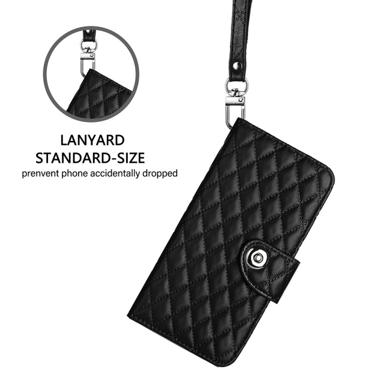 For Blackview A52 Rhombic Texture Flip Leather Phone Case with Lanyard(Black) - More Brand by PMC TechLife | Online Shopping South Africa | PMC TechLife | Buy Now Pay Later Mobicred