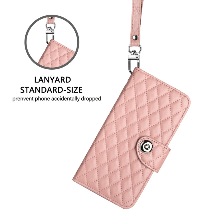 For Blackview A52 Rhombic Texture Flip Leather Phone Case with Lanyard(Coral Pink) - More Brand by PMC Jewellery | Online Shopping South Africa | PMC Jewellery | Buy Now Pay Later Mobicred