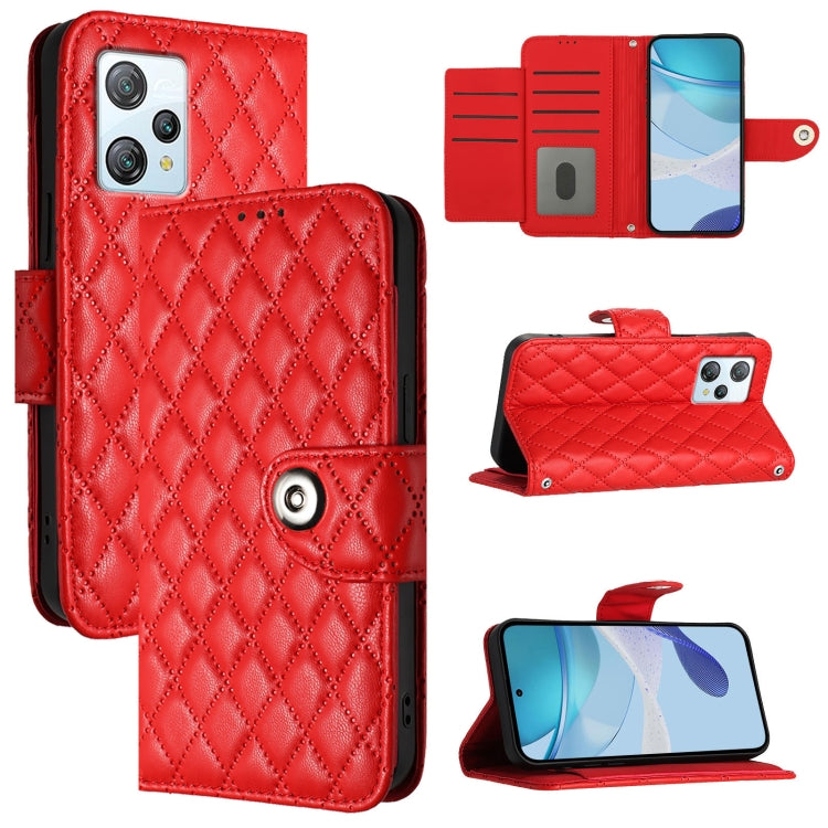 For Blackview A53 Rhombic Texture Flip Leather Phone Case with Lanyard(Red) - More Brand by PMC Jewellery | Online Shopping South Africa | PMC Jewellery | Buy Now Pay Later Mobicred