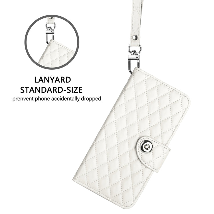 For Blackview A53 Rhombic Texture Flip Leather Phone Case with Lanyard(White) - More Brand by PMC TechLife | Online Shopping South Africa | PMC TechLife | Buy Now Pay Later Mobicred