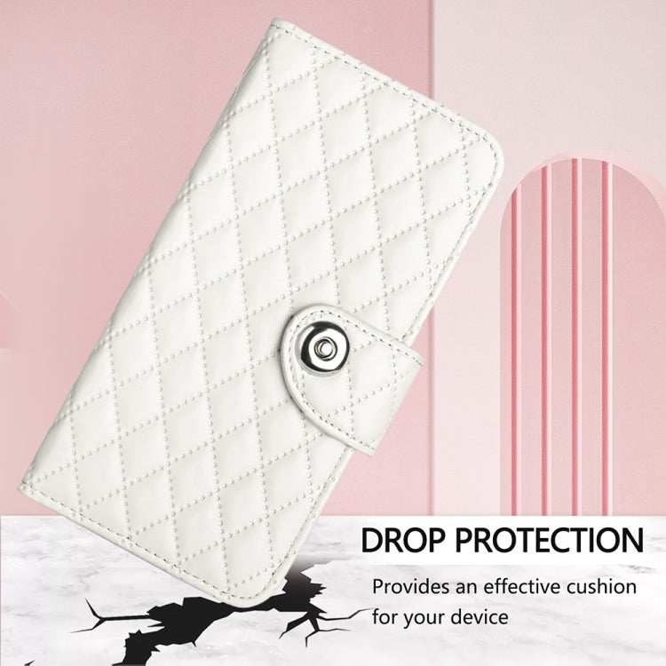 For Blackview A53 Rhombic Texture Flip Leather Phone Case with Lanyard(White) - More Brand by PMC TechLife | Online Shopping South Africa | PMC TechLife | Buy Now Pay Later Mobicred