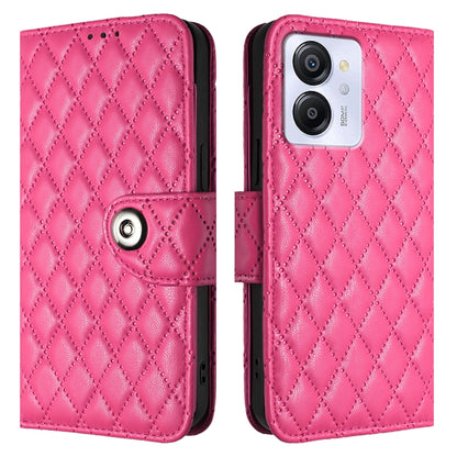 For Blackview Color 8 Rhombic Texture Flip Leather Phone Case with Lanyard(Rose Red) - More Brand by PMC Jewellery | Online Shopping South Africa | PMC Jewellery | Buy Now Pay Later Mobicred