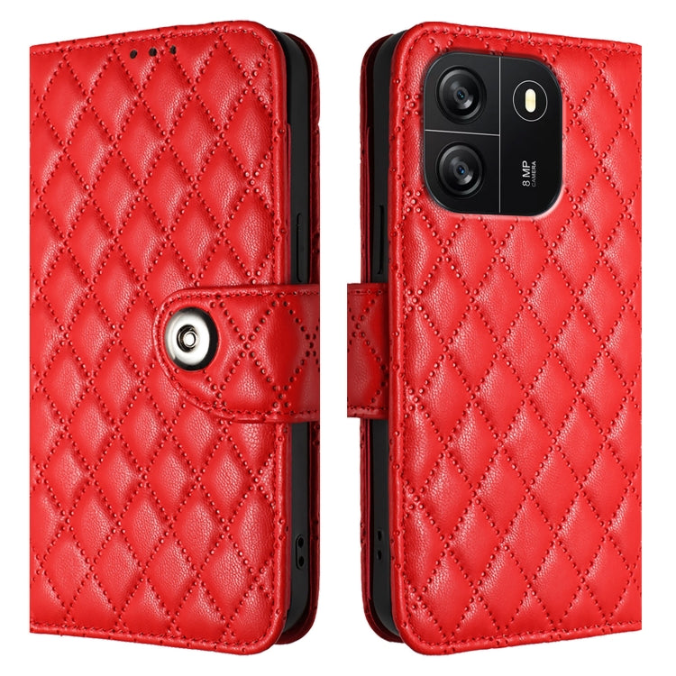 For Blackview Wave 6C Rhombic Texture Flip Leather Phone Case with Lanyard(Red) - More Brand by PMC Jewellery | Online Shopping South Africa | PMC Jewellery | Buy Now Pay Later Mobicred