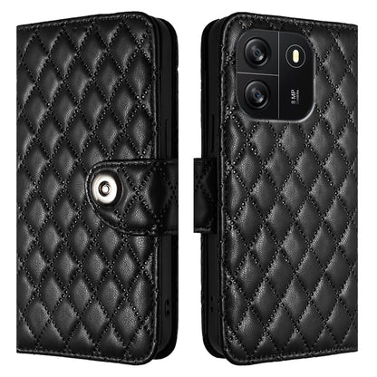 For Blackview Wave 6C Rhombic Texture Flip Leather Phone Case with Lanyard(Black) - More Brand by PMC Jewellery | Online Shopping South Africa | PMC Jewellery | Buy Now Pay Later Mobicred