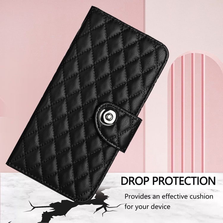 For Ulefone Note 14 Rhombic Texture Flip Leather Phone Case with Lanyard(Black) - Ulefone Cases by PMC Jewellery | Online Shopping South Africa | PMC Jewellery | Buy Now Pay Later Mobicred