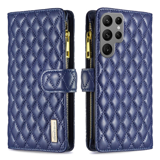 For Samsung Galaxy S25 Ultra 5G Diamond Lattice Zipper Wallet Leather Flip Phone Case(Blue) - Galaxy S25 Ultra 5G Cases by PMC Jewellery | Online Shopping South Africa | PMC Jewellery | Buy Now Pay Later Mobicred