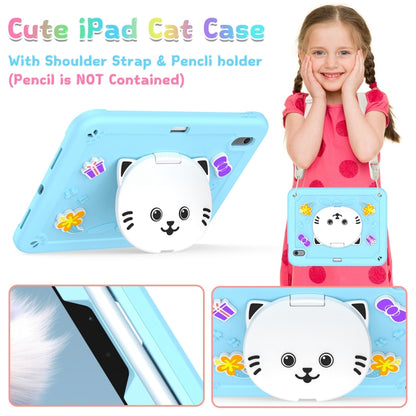 For iPad Air 11 2024 Cat Holder Silicone Hybrid PC Tablet Case with Strap(Sky Blue) - iPad Air 11 2024 Cases by PMC Jewellery | Online Shopping South Africa | PMC Jewellery | Buy Now Pay Later Mobicred