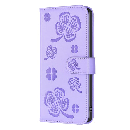 For Samsung Galaxy S25 Ultra 5G Four-leaf Embossed Leather Phone Case(Purple) - Galaxy S25 Ultra 5G Cases by PMC Jewellery | Online Shopping South Africa | PMC Jewellery | Buy Now Pay Later Mobicred