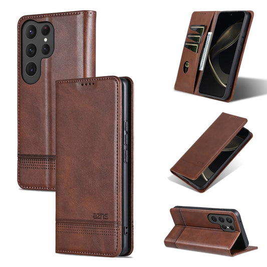 For Samsung Galaxy S25 Ultra 5G AZNS Magnetic Calf Texture Flip Leather Phone Case(Dark Brown) - Galaxy S25 Ultra 5G Cases by AZNS | Online Shopping South Africa | PMC Jewellery | Buy Now Pay Later Mobicred