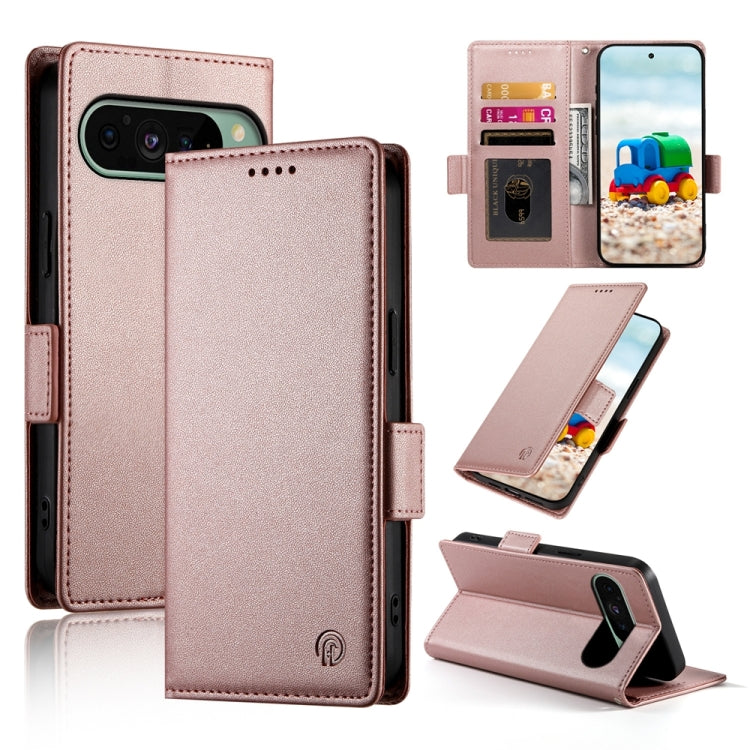 For Google Pixel 9 Side Buckle Magnetic Frosted Leather Phone Case(Rose Gold) - Google Cases by PMC Jewellery | Online Shopping South Africa | PMC Jewellery | Buy Now Pay Later Mobicred