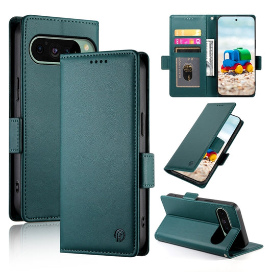 For Google Pixel 9 Side Buckle Magnetic Frosted Leather Phone Case(Dark Green) - Google Cases by PMC Jewellery | Online Shopping South Africa | PMC Jewellery | Buy Now Pay Later Mobicred