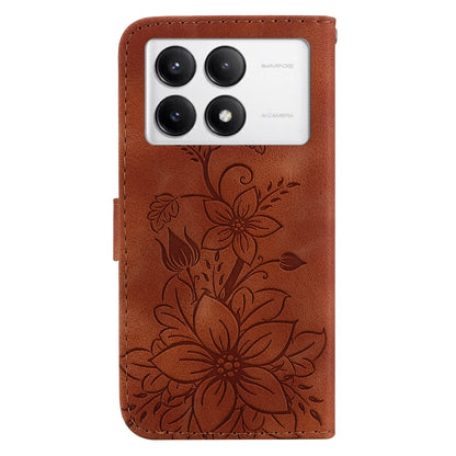 For Xiaomi Redmi K70 / K70 Pro Lily Embossed Leather Phone Case(Brown) - K70 Cases by PMC Jewellery | Online Shopping South Africa | PMC Jewellery | Buy Now Pay Later Mobicred