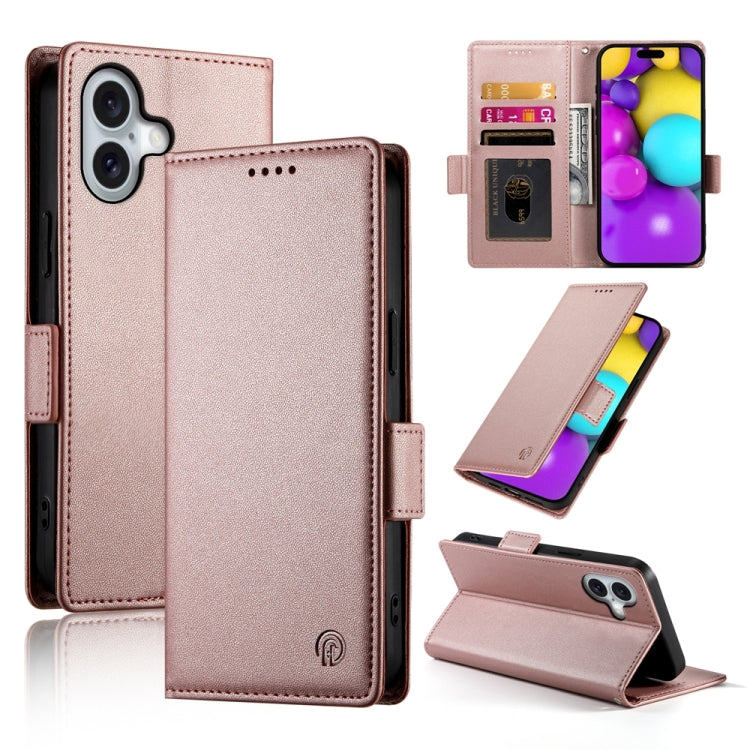 For iPhone 16 Side Buckle Magnetic Frosted Leather Phone Case(Rose Gold) - iPhone 16 Cases by PMC Jewellery | Online Shopping South Africa | PMC Jewellery | Buy Now Pay Later Mobicred