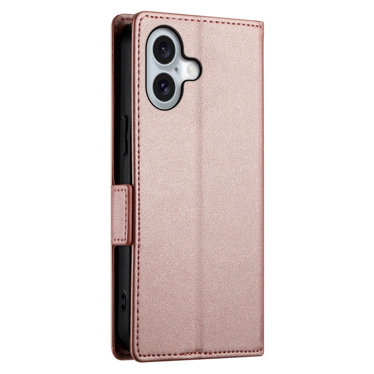 For iPhone 16 Side Buckle Magnetic Frosted Leather Phone Case(Rose Gold) - iPhone 16 Cases by PMC Jewellery | Online Shopping South Africa | PMC Jewellery | Buy Now Pay Later Mobicred