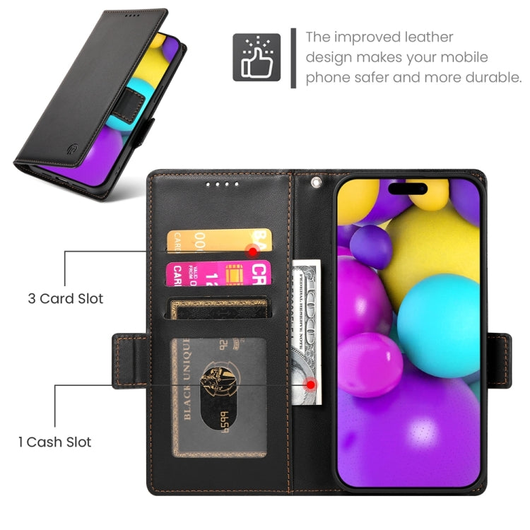 For iPhone 16 Side Buckle Magnetic Frosted Leather Phone Case(Black) - iPhone 16 Cases by PMC TechLife | Online Shopping South Africa | PMC TechLife | Buy Now Pay Later Mobicred