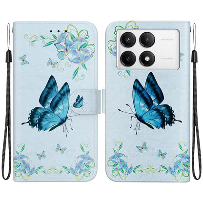 For Xiaomi Redmi K70 Pro / K70 Crystal Texture Colored Drawing Leather Phone Case(Blue Pansies) - K70 Cases by PMC Jewellery | Online Shopping South Africa | PMC Jewellery | Buy Now Pay Later Mobicred