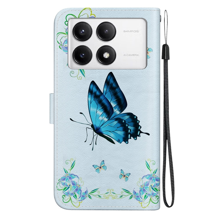 For Xiaomi Redmi K70 Pro / K70 Crystal Texture Colored Drawing Leather Phone Case(Blue Pansies) - K70 Cases by PMC Jewellery | Online Shopping South Africa | PMC Jewellery | Buy Now Pay Later Mobicred