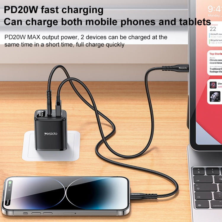 Yesido YC12U 20W USB-C / Type-C + USB Digital Display Charger, Specification:US Plug(Black) - free shipping - PMC TechLife - Order now!