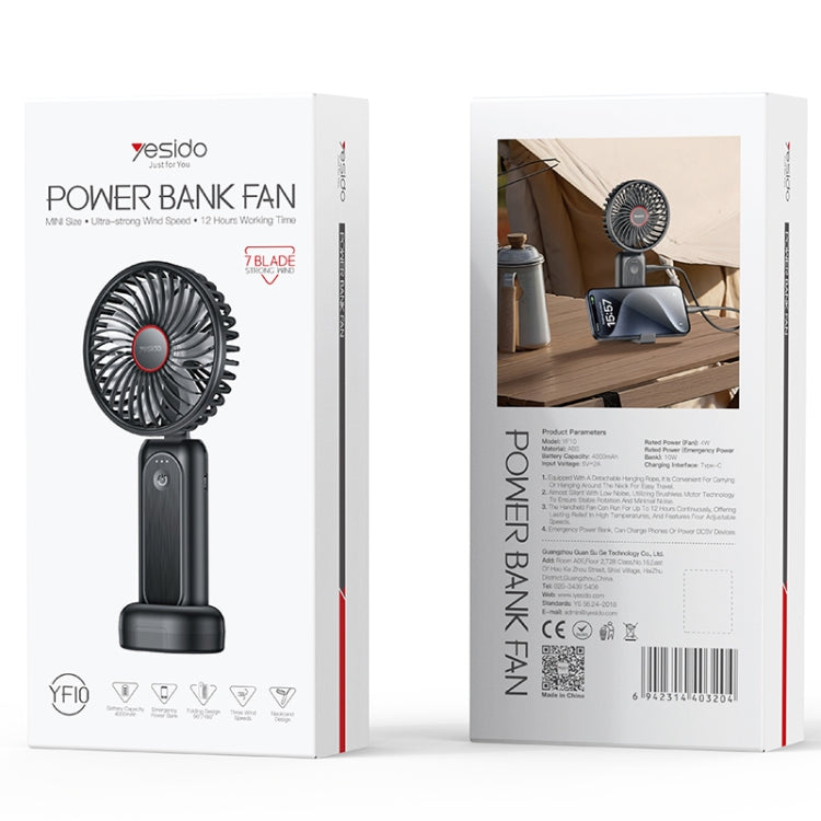 Yesido YF10 Foldable Silent Handheld USB Charging Fan(Black) - Electric Fans by Yesido | Online Shopping South Africa | PMC Jewellery | Buy Now Pay Later Mobicred