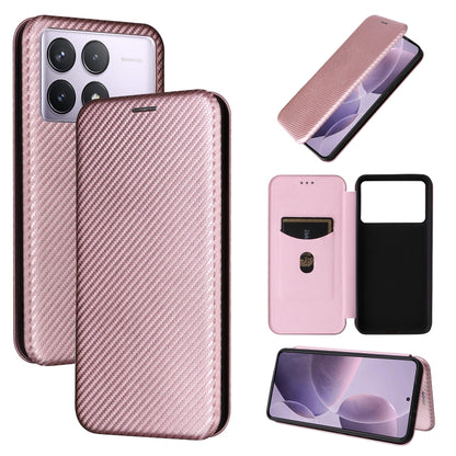 For Redmi K70 Carbon Fiber Texture Flip Leather Phone Case(Pink) - K70 Cases by PMC Jewellery | Online Shopping South Africa | PMC Jewellery | Buy Now Pay Later Mobicred