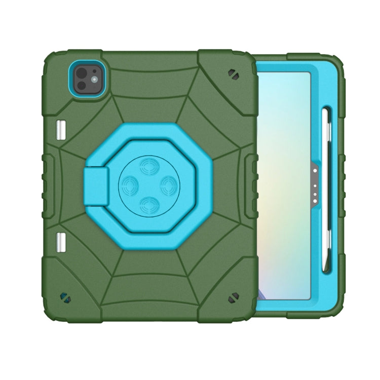 For iPad Pro 11 2024 Spider Turntable Handle Stress Relief Tablet Case(Army Green Blue) - iPad Pro 11 2024 Cases by PMC TechLife | Online Shopping South Africa | PMC TechLife | Buy Now Pay Later Mobicred