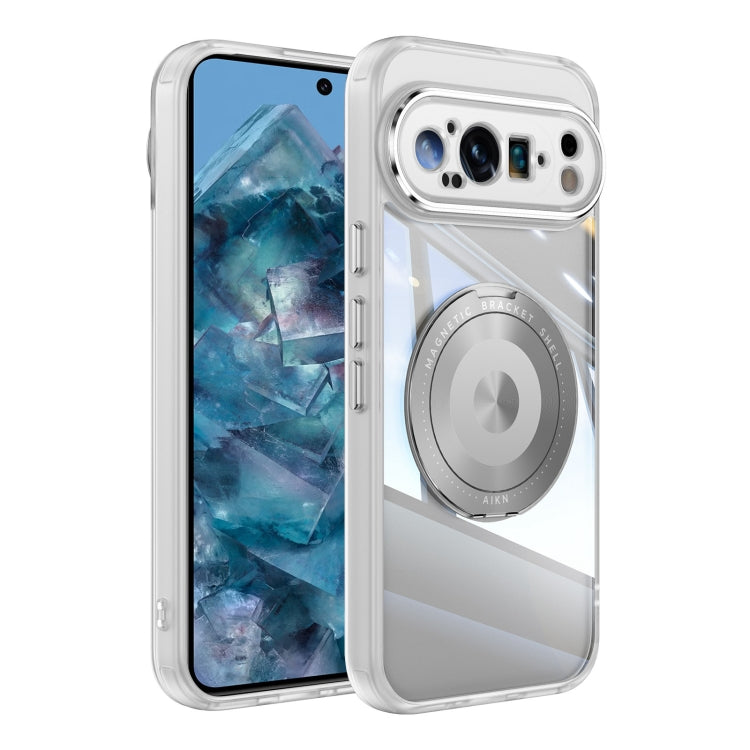 For Google Pixel 9 / 9 Pro 360 Holder Magsafe Acrylic Hybrid TPU Phone Case(Frosted White) - Google Cases by PMC Jewellery | Online Shopping South Africa | PMC Jewellery | Buy Now Pay Later Mobicred