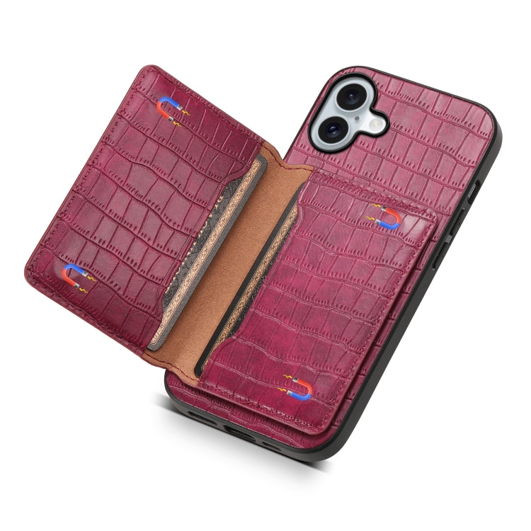 For iPhone 16 Crocodile Texture Card Bag Design Full Coverage Phone Case(Red) - iPhone 16 Cases by PMC Jewellery | Online Shopping South Africa | PMC Jewellery | Buy Now Pay Later Mobicred