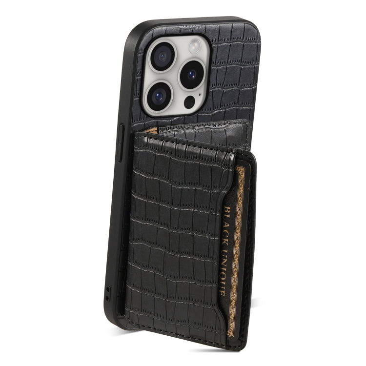 For iPhone 16 Pro Crocodile Texture Card Bag Design Full Coverage Phone Case(Black) - iPhone 16 Pro Cases by PMC Jewellery | Online Shopping South Africa | PMC Jewellery | Buy Now Pay Later Mobicred