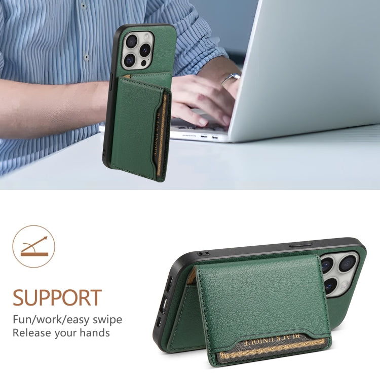 For iPhone 16 Pro Calf Texture Card Bag Design Full Coverage Phone Case(Green) - iPhone 16 Pro Cases by PMC TechLife | Online Shopping South Africa | PMC TechLife | Buy Now Pay Later Mobicred