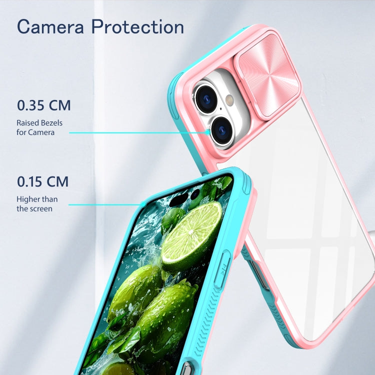 For iPhone 16 Sliding Camshield Acrylic Hybrid TPU Phone Case(Pink Cyan) - iPhone 16 Cases by PMC Jewellery | Online Shopping South Africa | PMC Jewellery | Buy Now Pay Later Mobicred