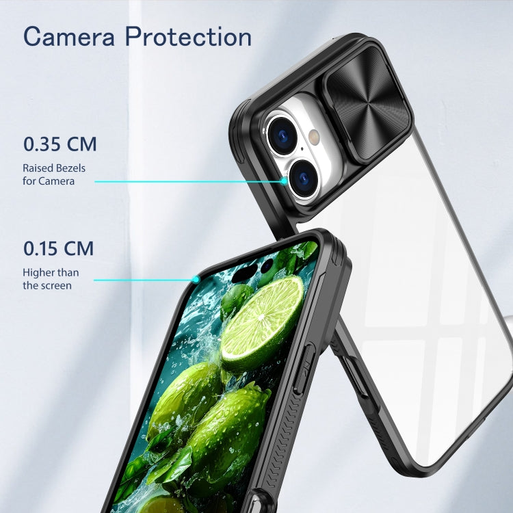 For iPhone 16 Plus Sliding Camshield Acrylic Hybrid TPU Phone Case(Black) - iPhone 16 Plus Cases by PMC TechLife | Online Shopping South Africa | PMC TechLife | Buy Now Pay Later Mobicred