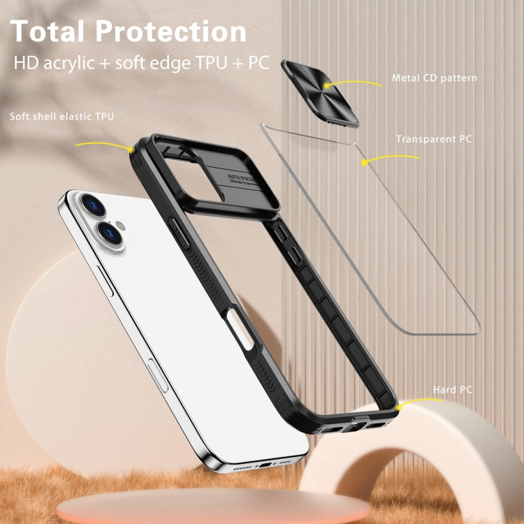 For iPhone 16 Plus Sliding Camshield Acrylic Hybrid TPU Phone Case(Black) - iPhone 16 Plus Cases by PMC TechLife | Online Shopping South Africa | PMC TechLife | Buy Now Pay Later Mobicred