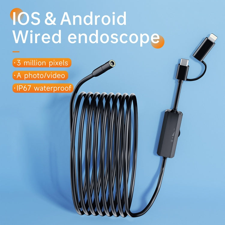 AN112 2 in 1 USB-C / Type-C + 8 Pin Interface 8mm HD Industry Endoscope, Length:5m Hard Tube -  by PMC Jewellery | Online Shopping South Africa | PMC Jewellery | Buy Now Pay Later Mobicred