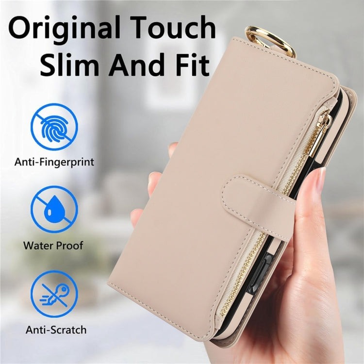 For iPhone 16 Pro Max Crossbody Ring Multifunctional Wallet Leather Phone Case(White) - iPhone 16 Pro Max Cases by PMC Jewellery | Online Shopping South Africa | PMC Jewellery | Buy Now Pay Later Mobicred