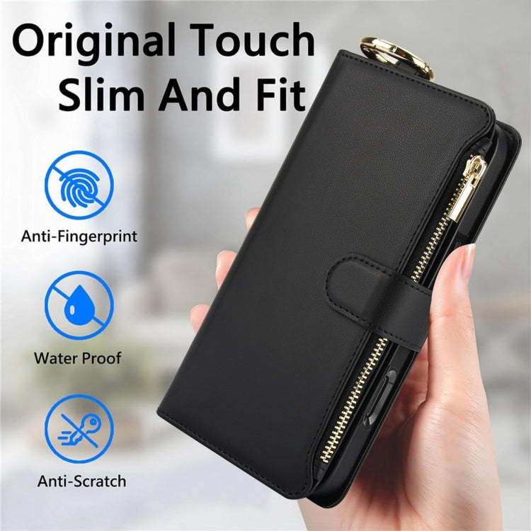 For iPhone 16 Pro Crossbody Ring Multifunctional Wallet Leather Phone Case(Black) - More iPhone Cases by PMC Jewellery | Online Shopping South Africa | PMC Jewellery | Buy Now Pay Later Mobicred