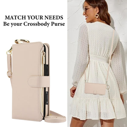 For iPhone 16 Plus Crossbody Ring Multifunctional Wallet Leather Phone Case(White) - iPhone 16 Plus Cases by PMC Jewellery | Online Shopping South Africa | PMC Jewellery | Buy Now Pay Later Mobicred