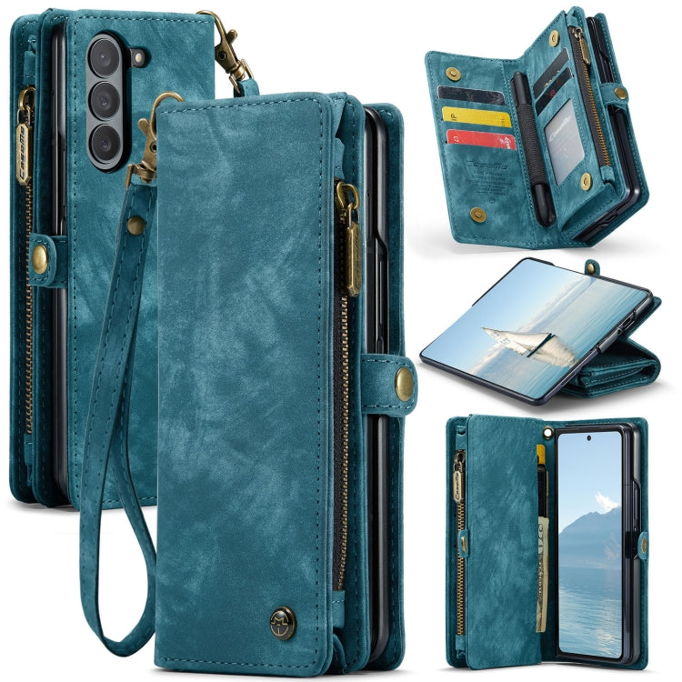 For Samsung Galaxy Z Fold6 5G CaseMe 008 Multifunctional Zipper Wallet Leather Phone Case with Lanyard(Blue) - Galaxy Z Fold6 5G Cases by CaseMe | Online Shopping South Africa | PMC Jewellery | Buy Now Pay Later Mobicred