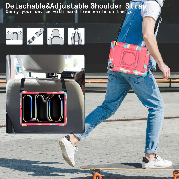 For iPad Pro 11 2024 Handle Grip Holder Silicone Hybrid PC Tablet Case with Strap(Camouflage Rose Red) - iPad Pro 11 2024 Cases by PMC TechLife | Online Shopping South Africa | PMC TechLife | Buy Now Pay Later Mobicred