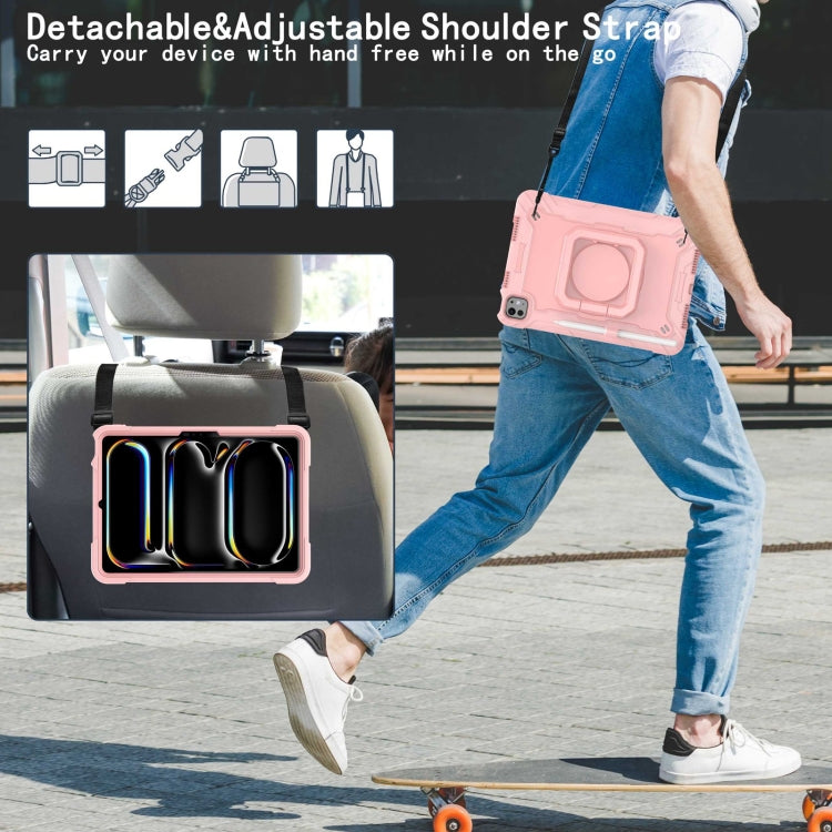 For iPad Pro 11 2024 Handle Grip Holder Silicone Hybrid PC Tablet Case with Strap(Rose Gold) - iPad Pro 11 2024 Cases by PMC TechLife | Online Shopping South Africa | PMC TechLife | Buy Now Pay Later Mobicred
