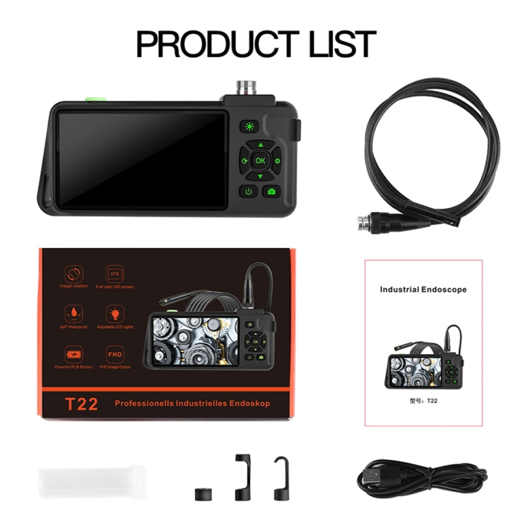 T22 4.5 inch IPS Color Screen 7.9mm Dual Camera Hard Cable Industrial Endoscope, Length:1m(Black Orange) -  by PMC Jewellery | Online Shopping South Africa | PMC Jewellery | Buy Now Pay Later Mobicred