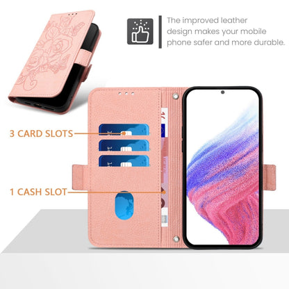 For iPhone SE 2024 Embossed Rose RFID Anti-theft Leather Phone Case(Pink) - More iPhone Cases by PMC Jewellery | Online Shopping South Africa | PMC Jewellery | Buy Now Pay Later Mobicred