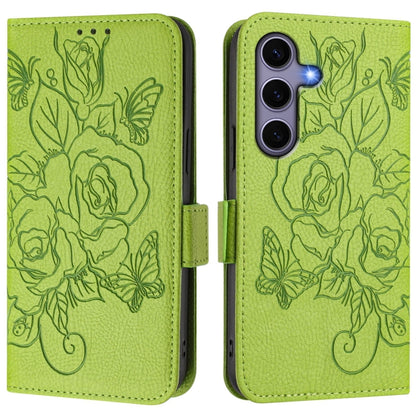 For Samsung Galaxy S25 5G Embossed Rose RFID Anti-theft Leather Phone Case(Green) - Galaxy S25 5G Cases by PMC Jewellery | Online Shopping South Africa | PMC Jewellery | Buy Now Pay Later Mobicred