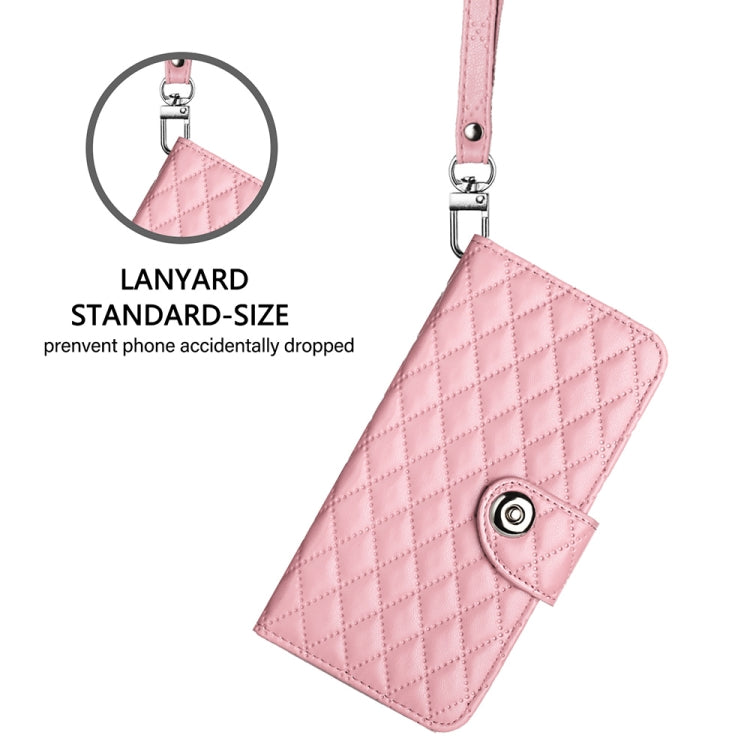 For Huawei Pura 70 Pro Rhombic Texture Flip Leather Phone Case with Lanyard(Pink) - Huawei Cases by PMC Jewellery | Online Shopping South Africa | PMC Jewellery | Buy Now Pay Later Mobicred