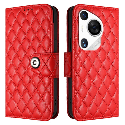 For Huawei Pura 70 Pro Rhombic Texture Flip Leather Phone Case with Lanyard(Red) - Huawei Cases by PMC Jewellery | Online Shopping South Africa | PMC Jewellery | Buy Now Pay Later Mobicred