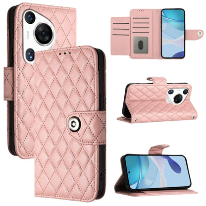 For Huawei Pura 70 Pro Rhombic Texture Flip Leather Phone Case with Lanyard(Coral Pink) - Huawei Cases by PMC Jewellery | Online Shopping South Africa | PMC Jewellery | Buy Now Pay Later Mobicred