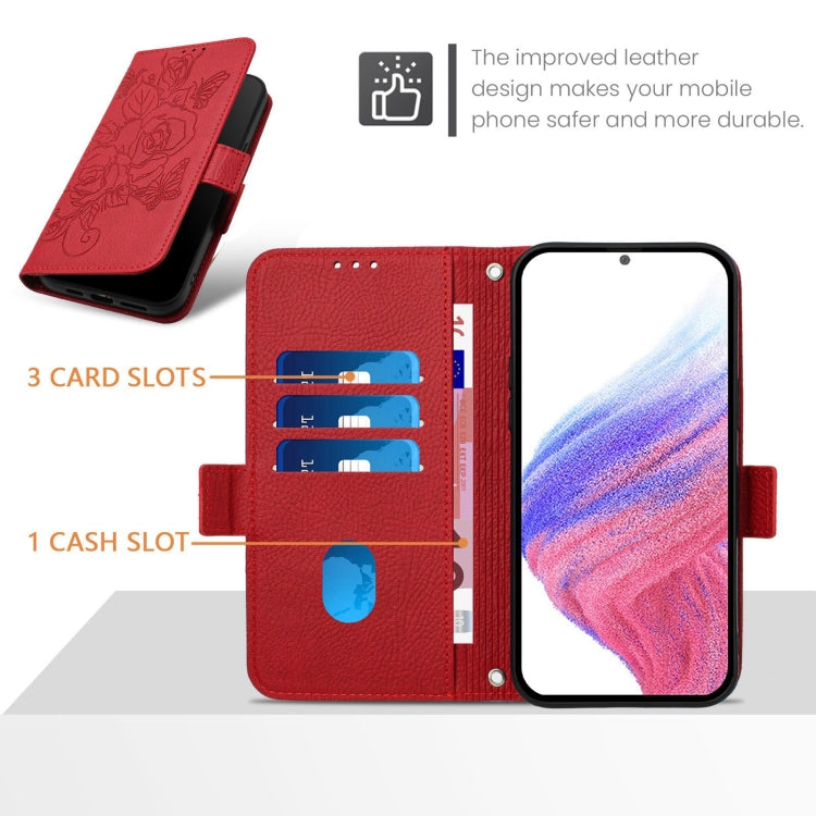 For Blackview A52 Embossed Rose RFID Anti-theft Leather Phone Case(Red) - More Brand by PMC Jewellery | Online Shopping South Africa | PMC Jewellery | Buy Now Pay Later Mobicred