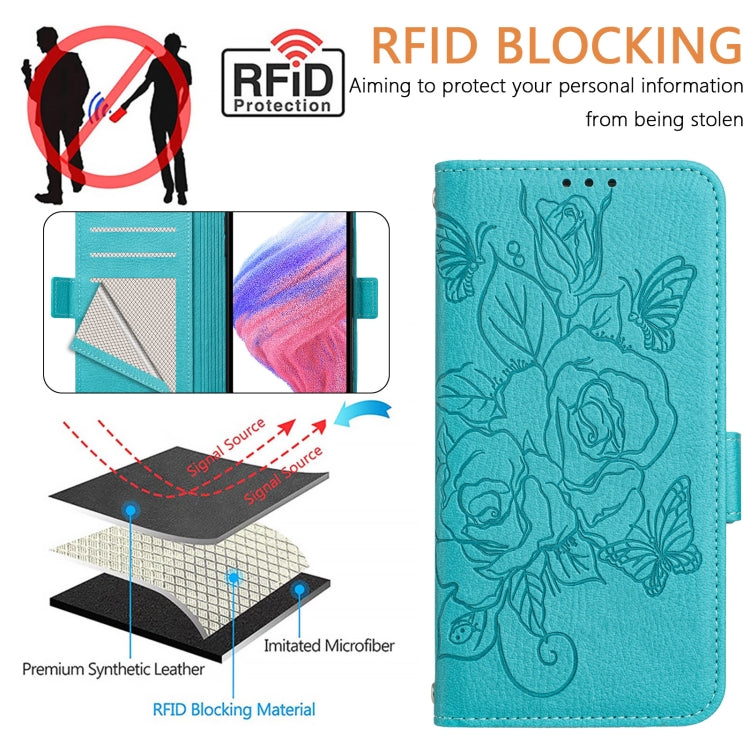 For Blackview Shark 8 Embossed Rose RFID Anti-theft Leather Phone Case(Light Blue) - More Brand by PMC Jewellery | Online Shopping South Africa | PMC Jewellery | Buy Now Pay Later Mobicred